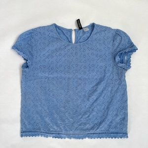 H&M DIVIDED Collection | Blue Eyelet Embroidery Blouse | 10